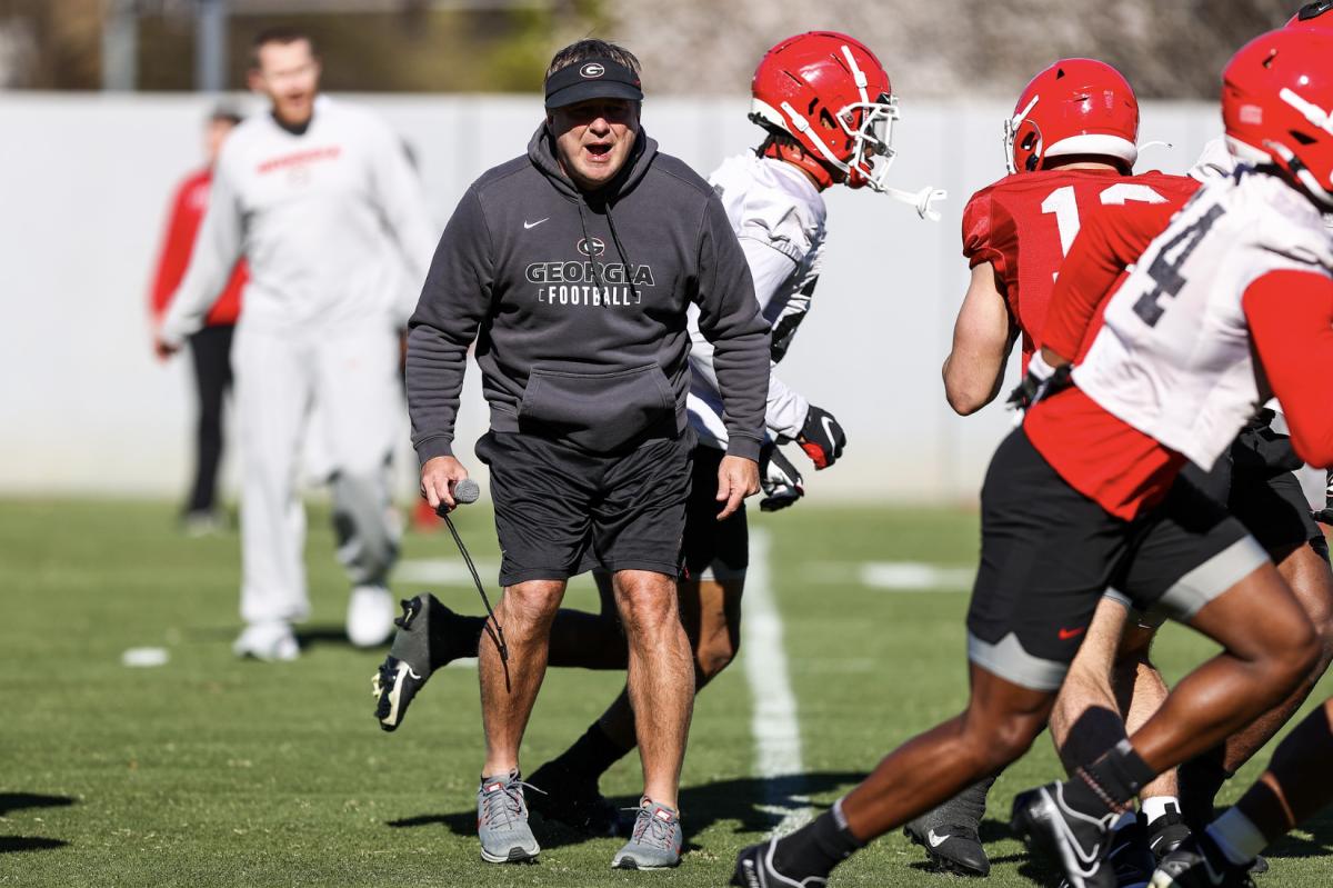 Georgia head coach Kirby Smart during Georgia’s spring practice session in Athens, Ga., on Tuesday, March 14, 2023. (Tony Walsh/UGAAA)