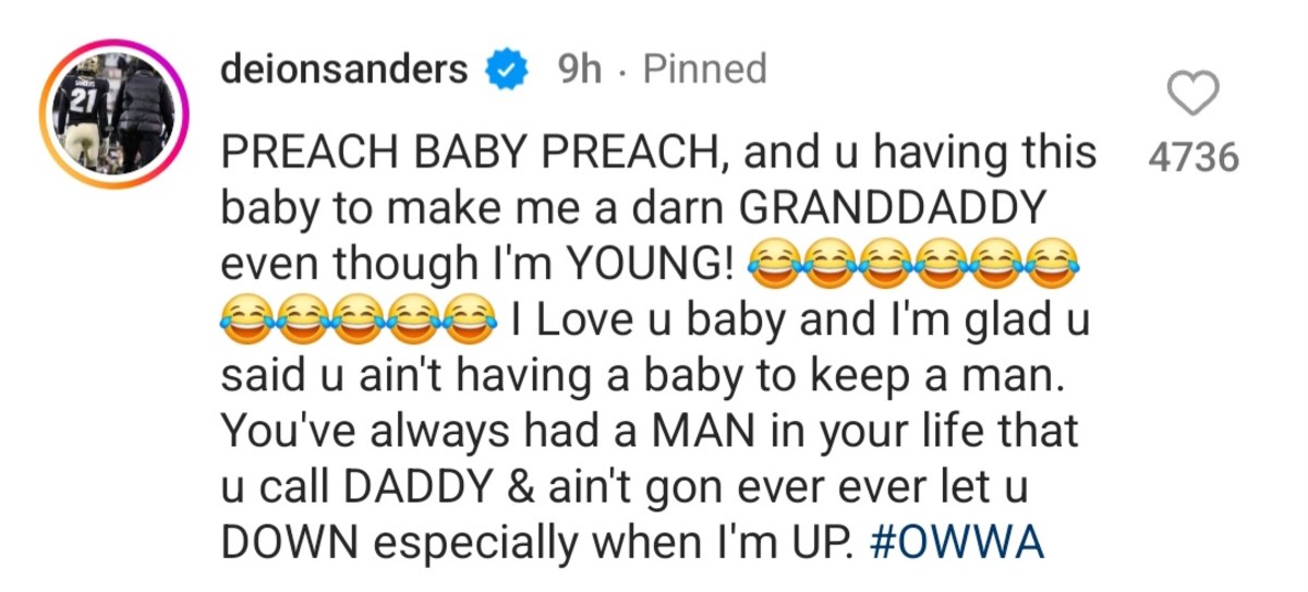 Deion Sanders Instagram replying to Deiondra Sanders pregnant