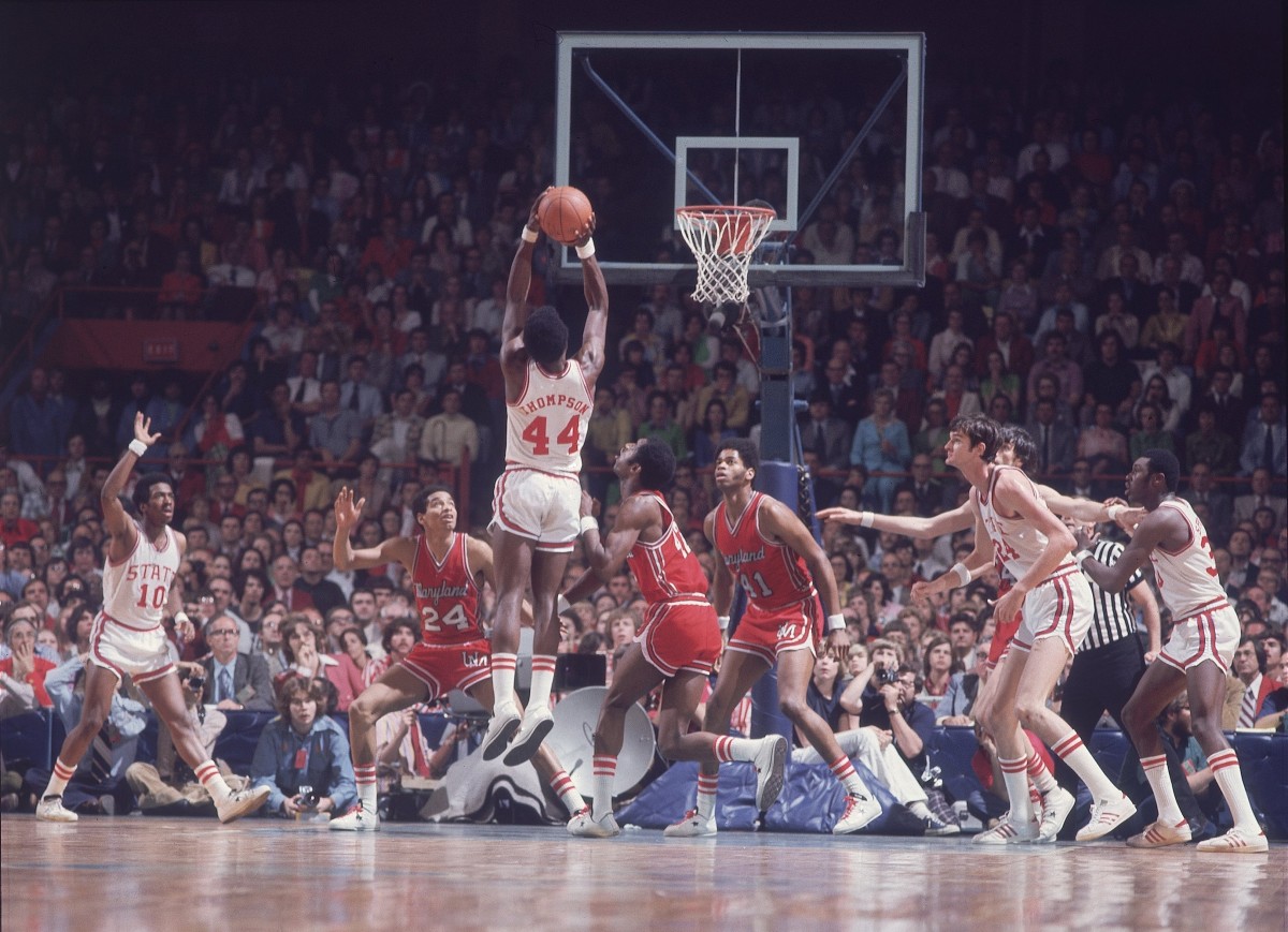 NC State's David Thompson rises to shoot the basketball against Maryland in the 1974 ACC tournament final.