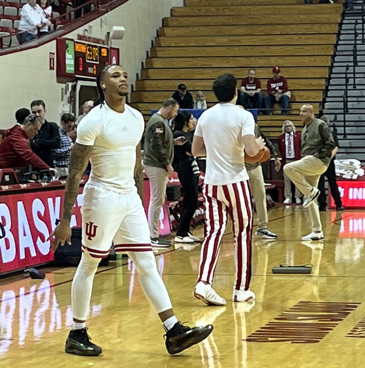 Indiana freshman guard Jakai Newton is in uniform for warmups. He's still listed out for today's game, but this is a positive sign in his recovery from knee surgery.