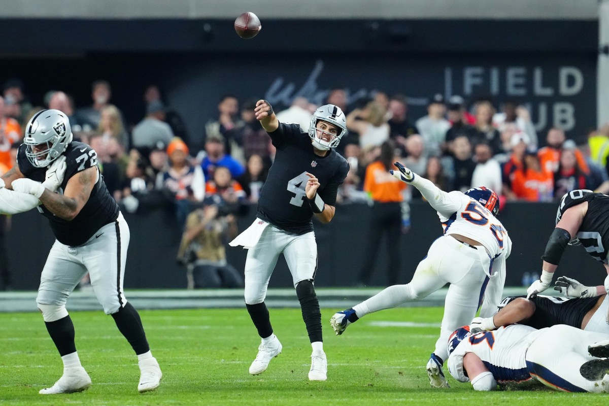 The Las Vegas Raiders will let Aidan O'Connell compete with another quarterback for the starting position next season. 