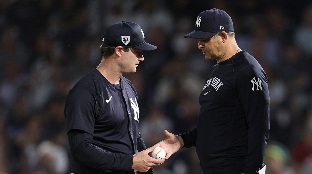 New York Yankees ace Gerrit Cole and manager Aaron Boone