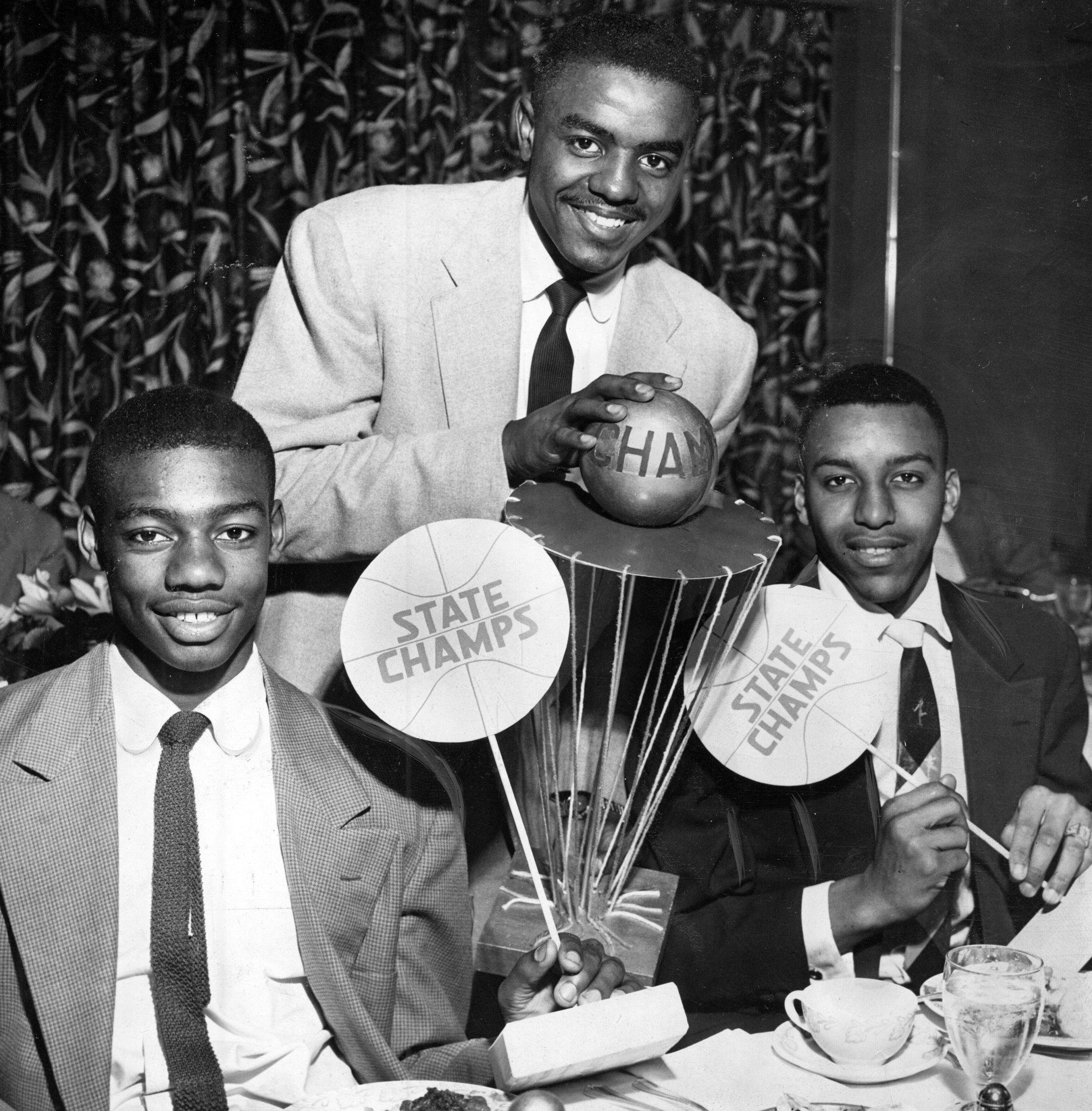 Oscar Robertson celebrates an Indiana state championship with his high school teammates.