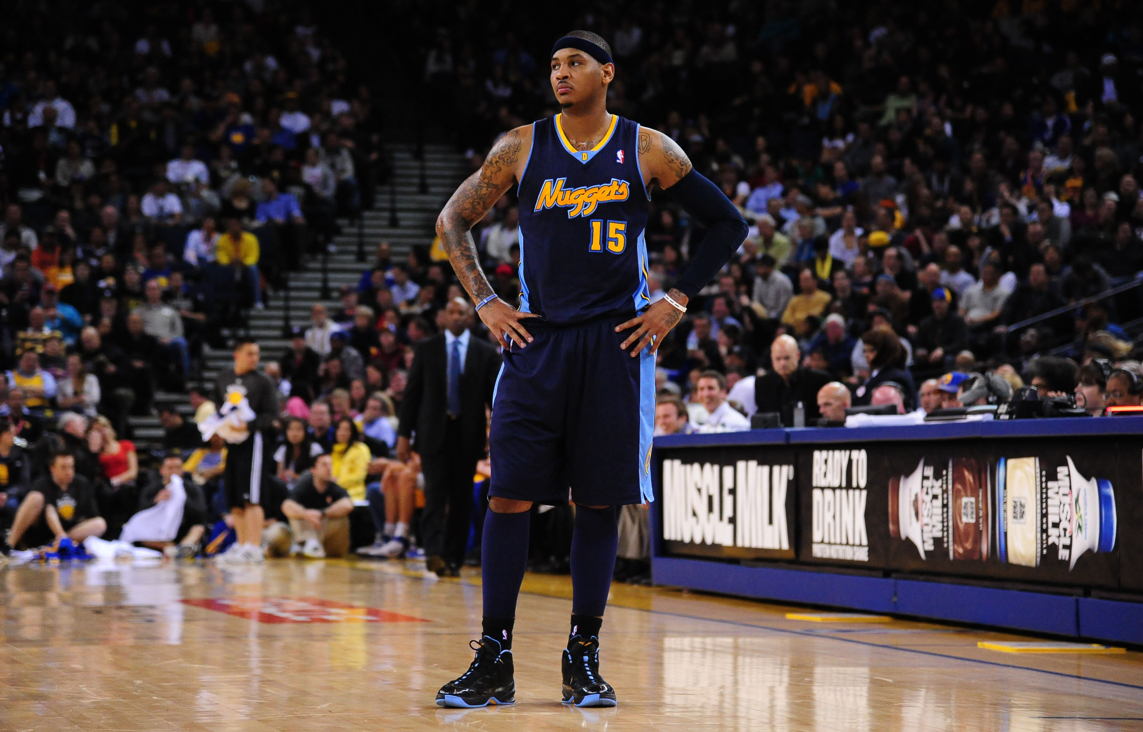 Denver Nuggets small forward Carmelo Anthony during free throws against the Golden State Warriors.