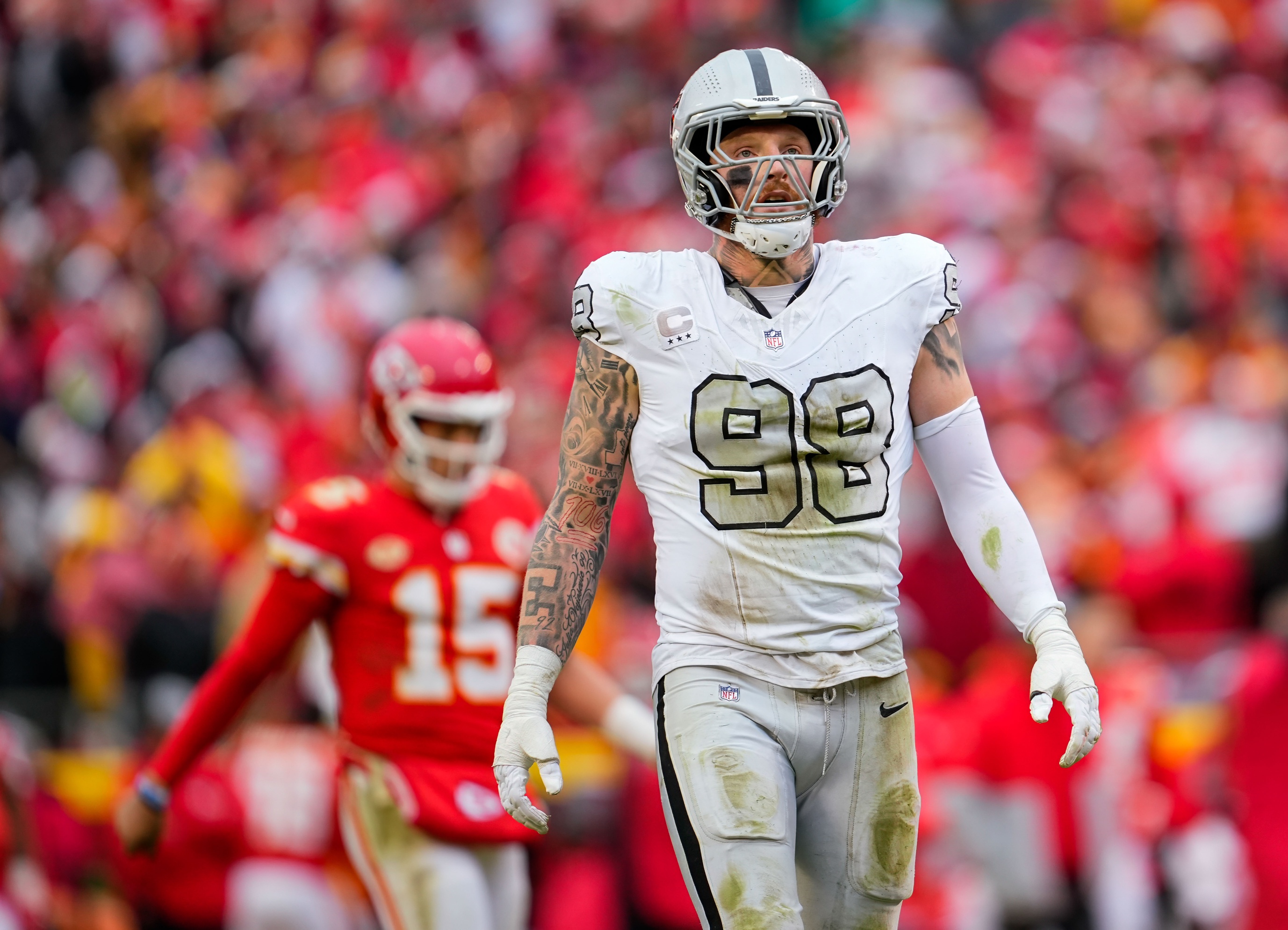 Former NFL offensive guard Brian Baldinger compared Las Vegas Raiders defensive end Maxx Crosby to the other top NFL edge rushers when he joined Crosby's podcast.