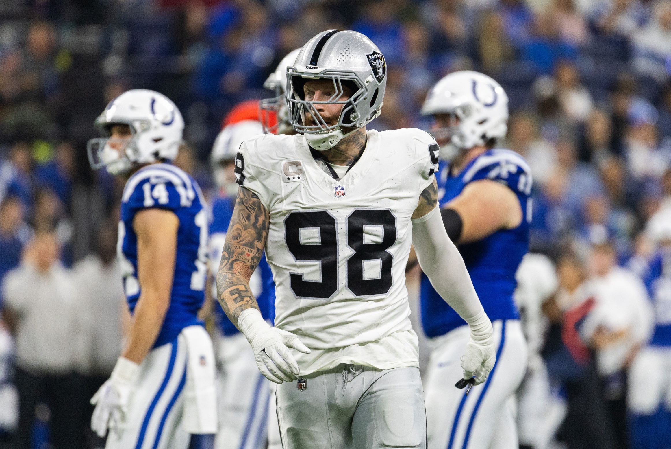 With the departure of RB Josh Jacobs and the release of WR Hunter Renfrow, DE Maxx Crosby (98) is the last Las Vegas Raider standing from his team's 2019 draft class.