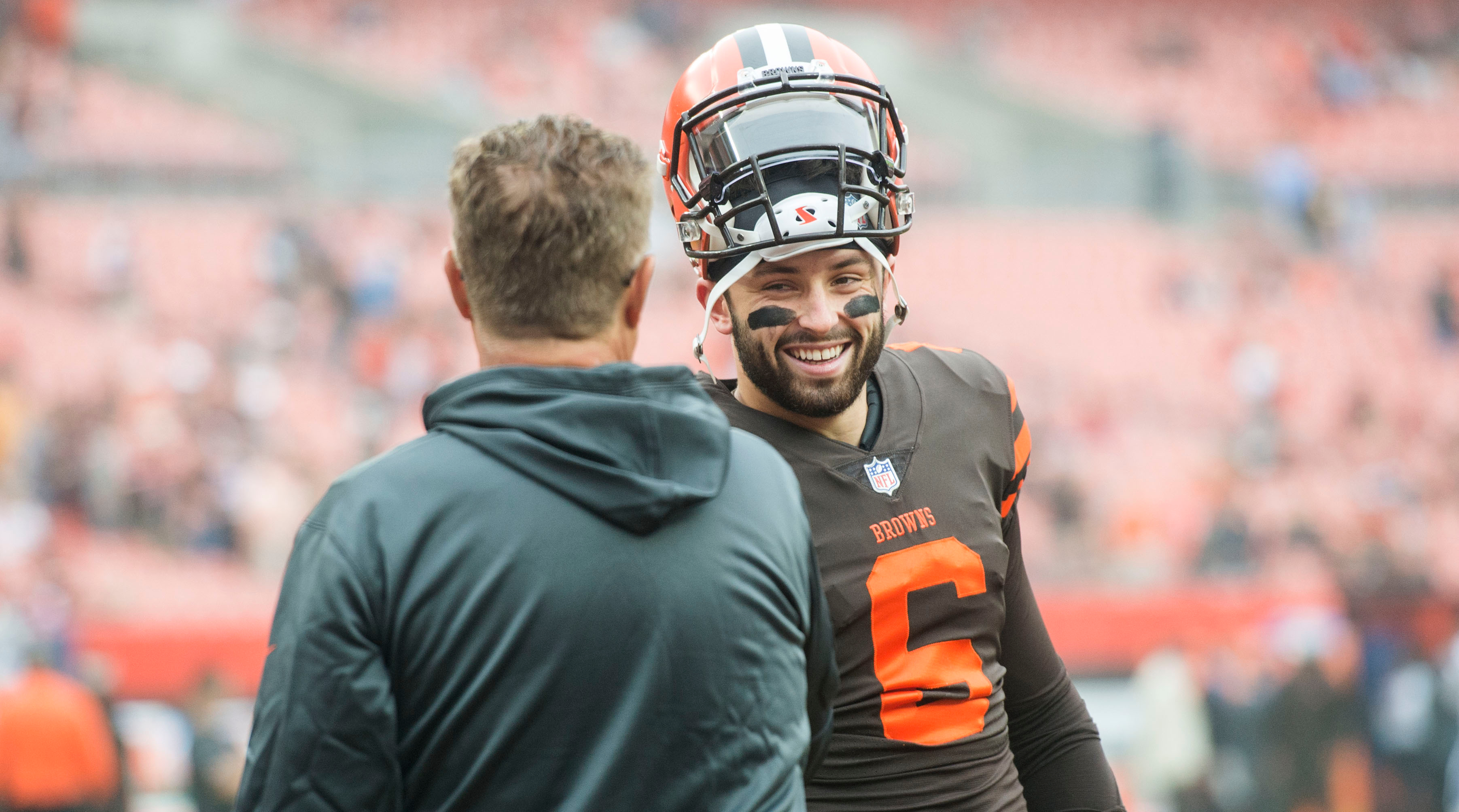Former Cleveland Browns interim head coach Gregg Williams and quarterback Baker Mayfield.