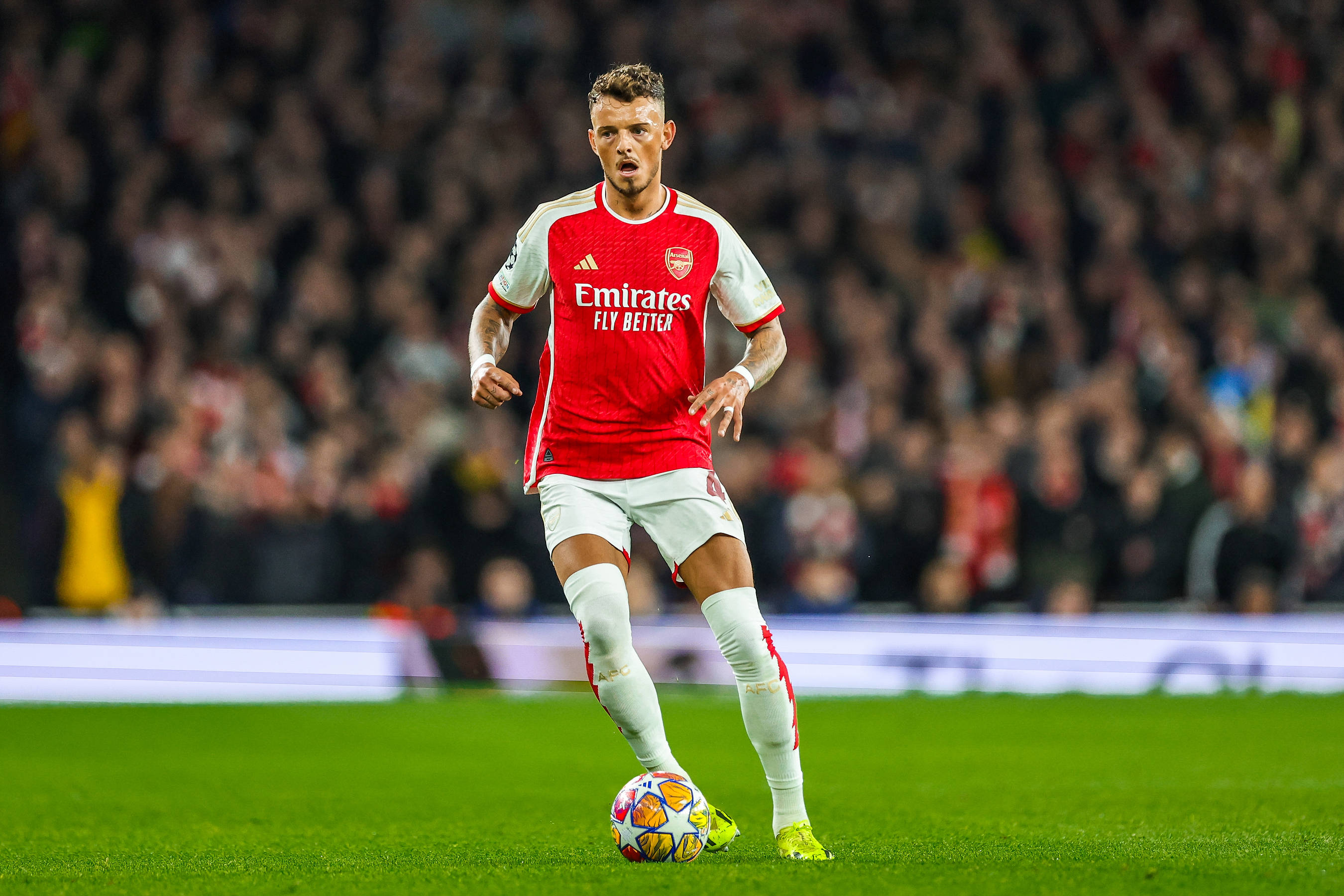 Ben White pictured playing for Arsenal against Porto in the UEFA Champions League in March 2024