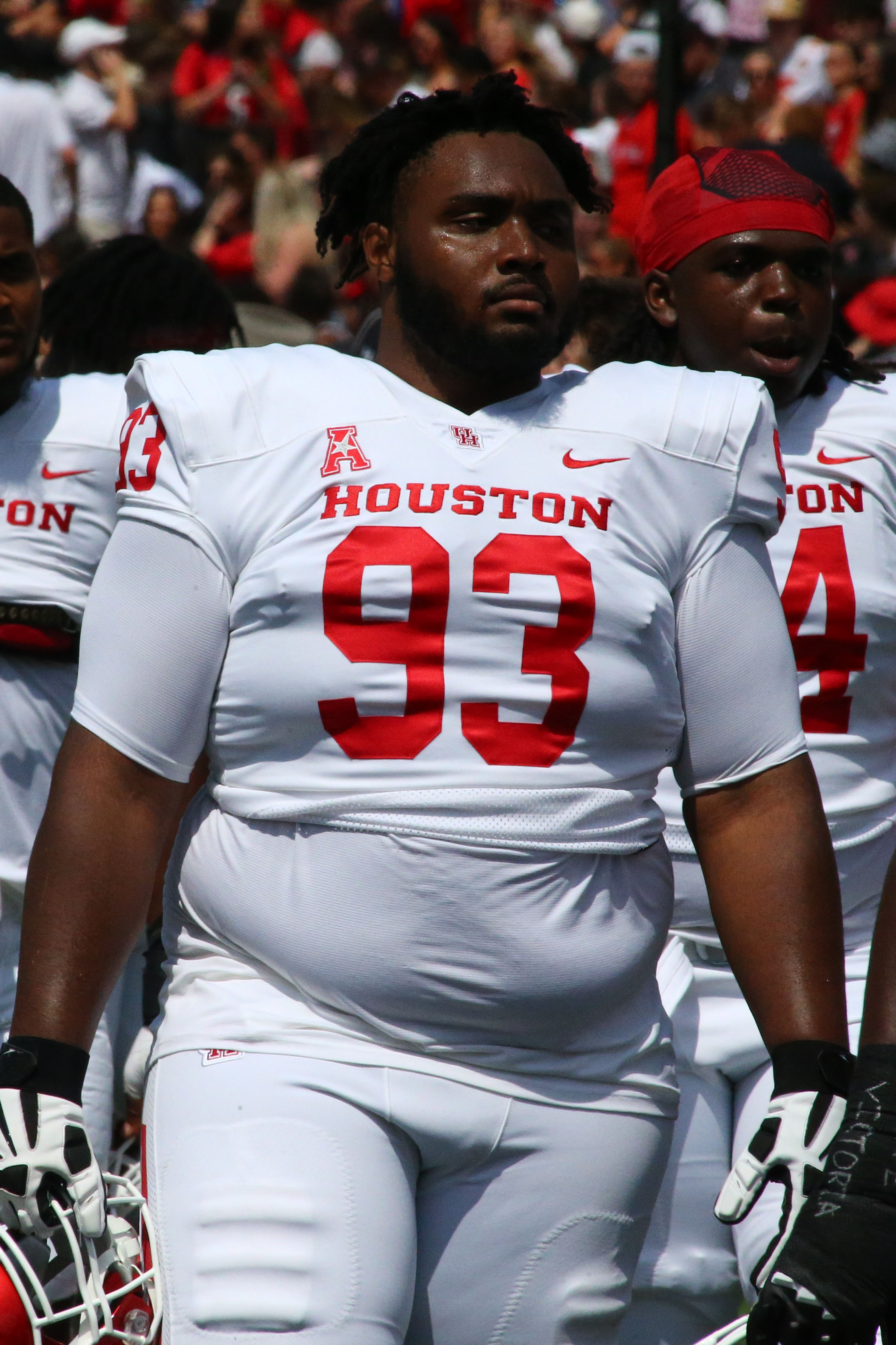 Jamaree Caldwell leaves the field in a game against the Texas Tech Red Raiders.