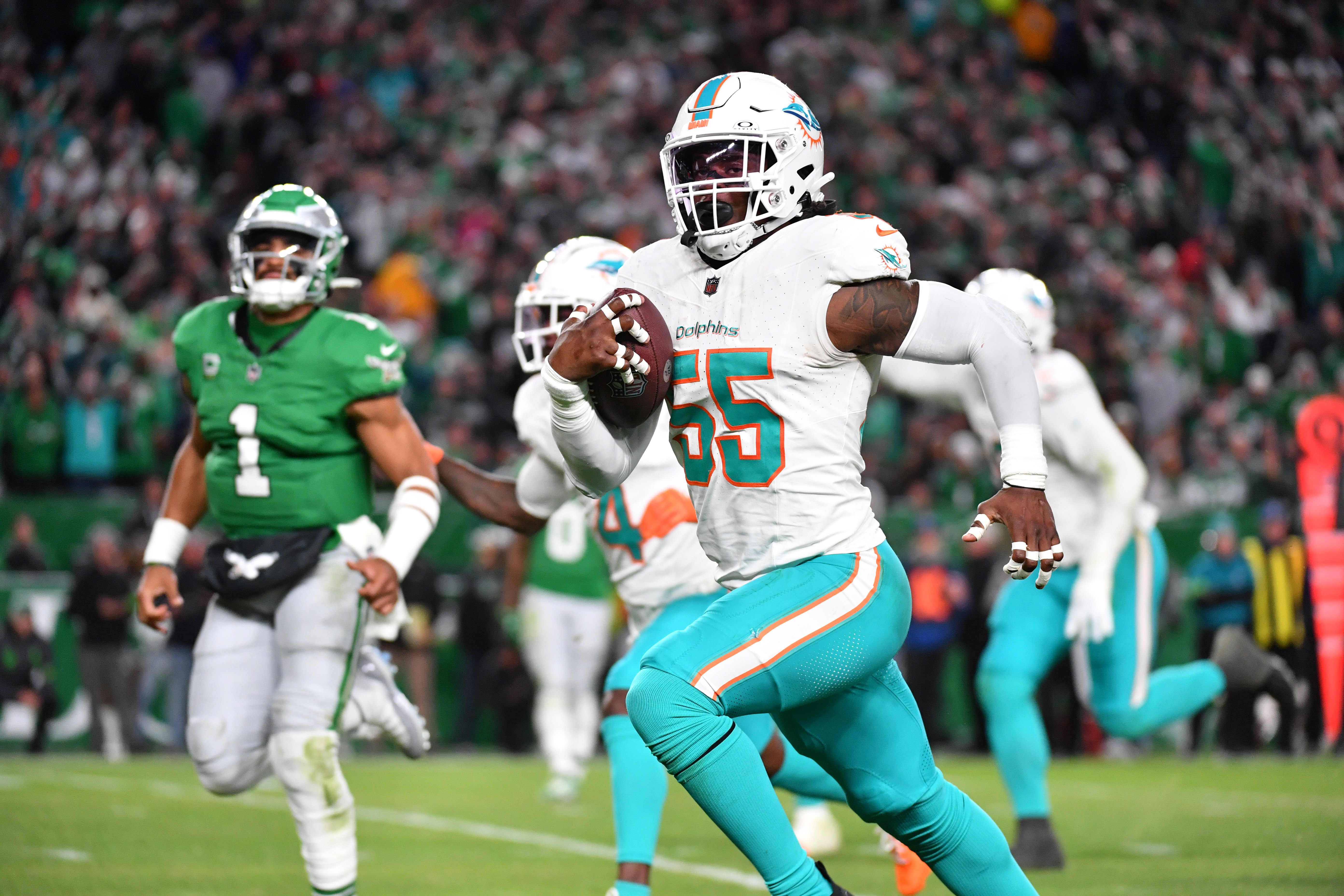 Built like a safety more than a linebacker, Jerome Baker has found success getting his hands on the football in coverage, including returning a pick-six vs. the Eagles last season.