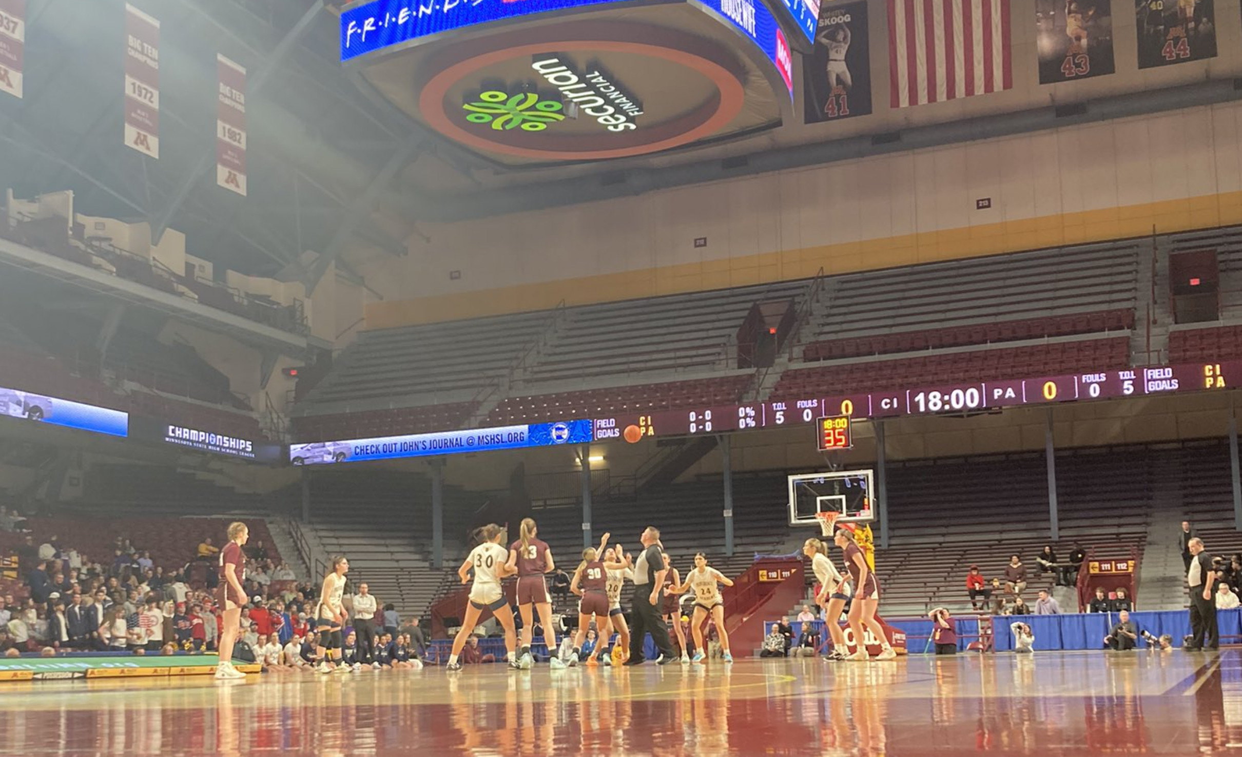 Providence Academy and Albany face off in the Class 2A championship at the Minnesota state girls basketball tournament on Saturday, March 16, 2024, at Williams Arena in Minneapolis. 