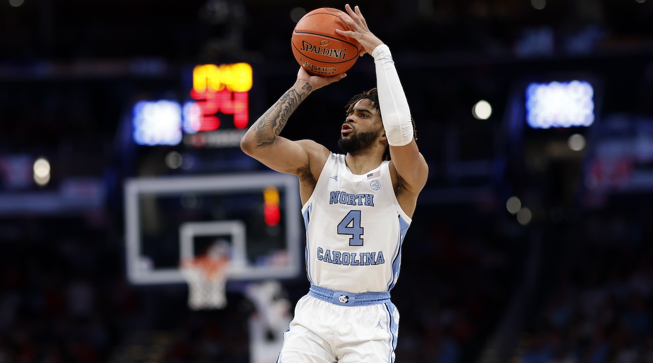 North Carolina Tar Heels guard RJ Davis (4) shoots the ball against the North Carolina State Wolfpack during the second half at Capital One Arena in Washington, D.C., on March 16, 2024.