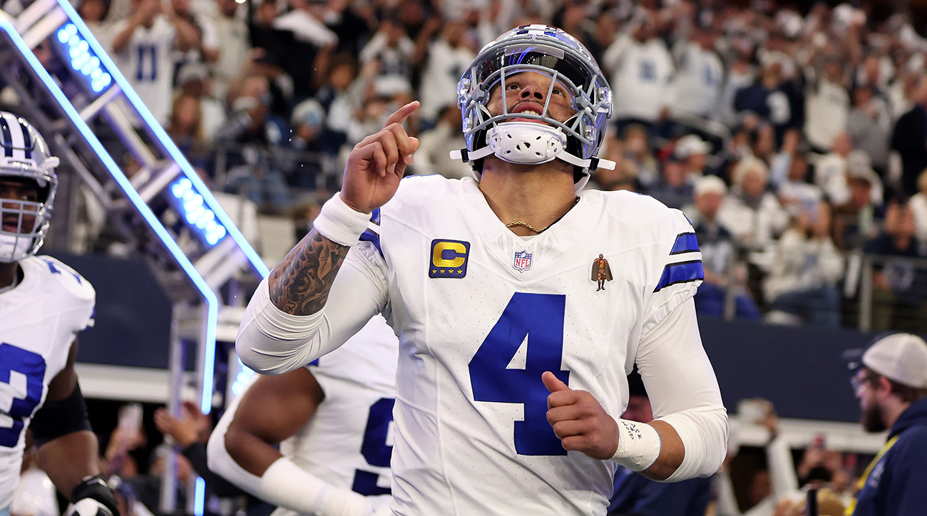 Dallas Cowboys quarterback Dak Prescott (4) takes the field against the Green Bay Packers for the 2024 NFC wild-card game at AT&T Stadium.