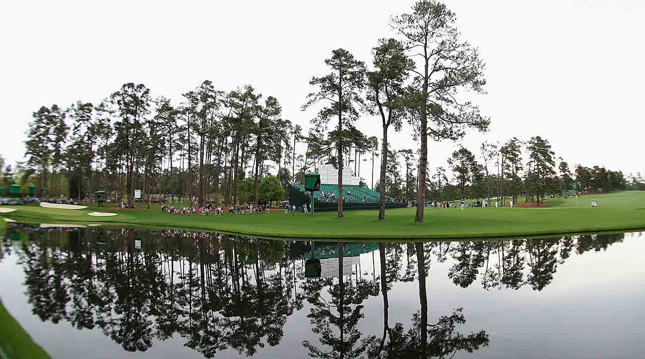 A view of the 16th hole during a practice round prior to the start of the 2018 Masters Tournament at Augusta National Golf Club in Augusta, Ga.
