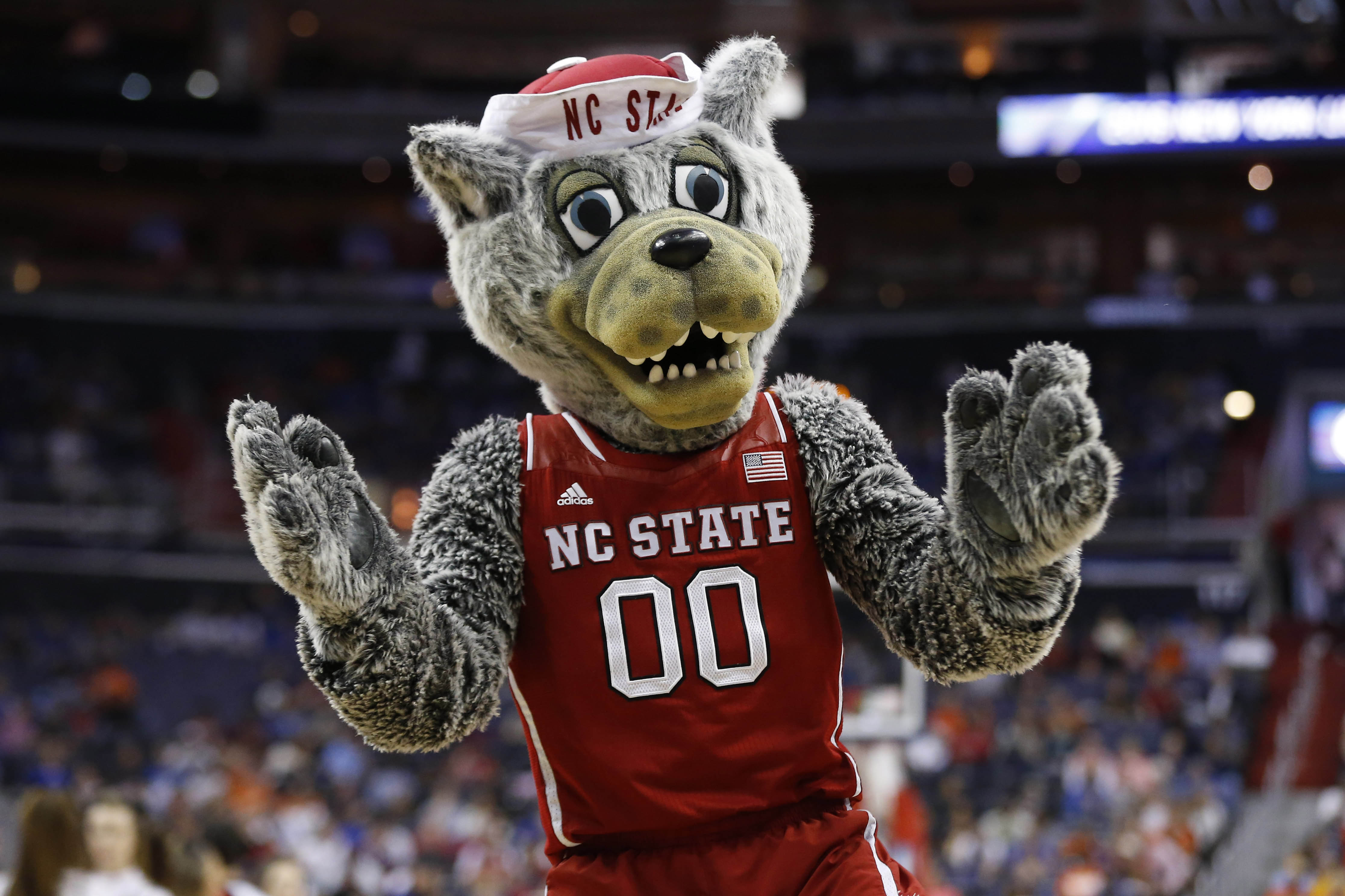 Mr. Wuf during NC State’s 92-89 loss to No. 19 Duke in the second round of the ACC tournament on March 9, 2016.