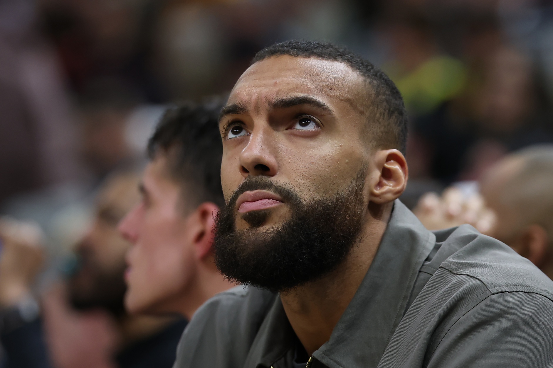 Mar 16, 2024; Salt Lake City, Utah, USA; Minnesota Timberwolves center Rudy Gobert (27) looks on against the Utah Jazz during the fourth quarter at Delta Center.