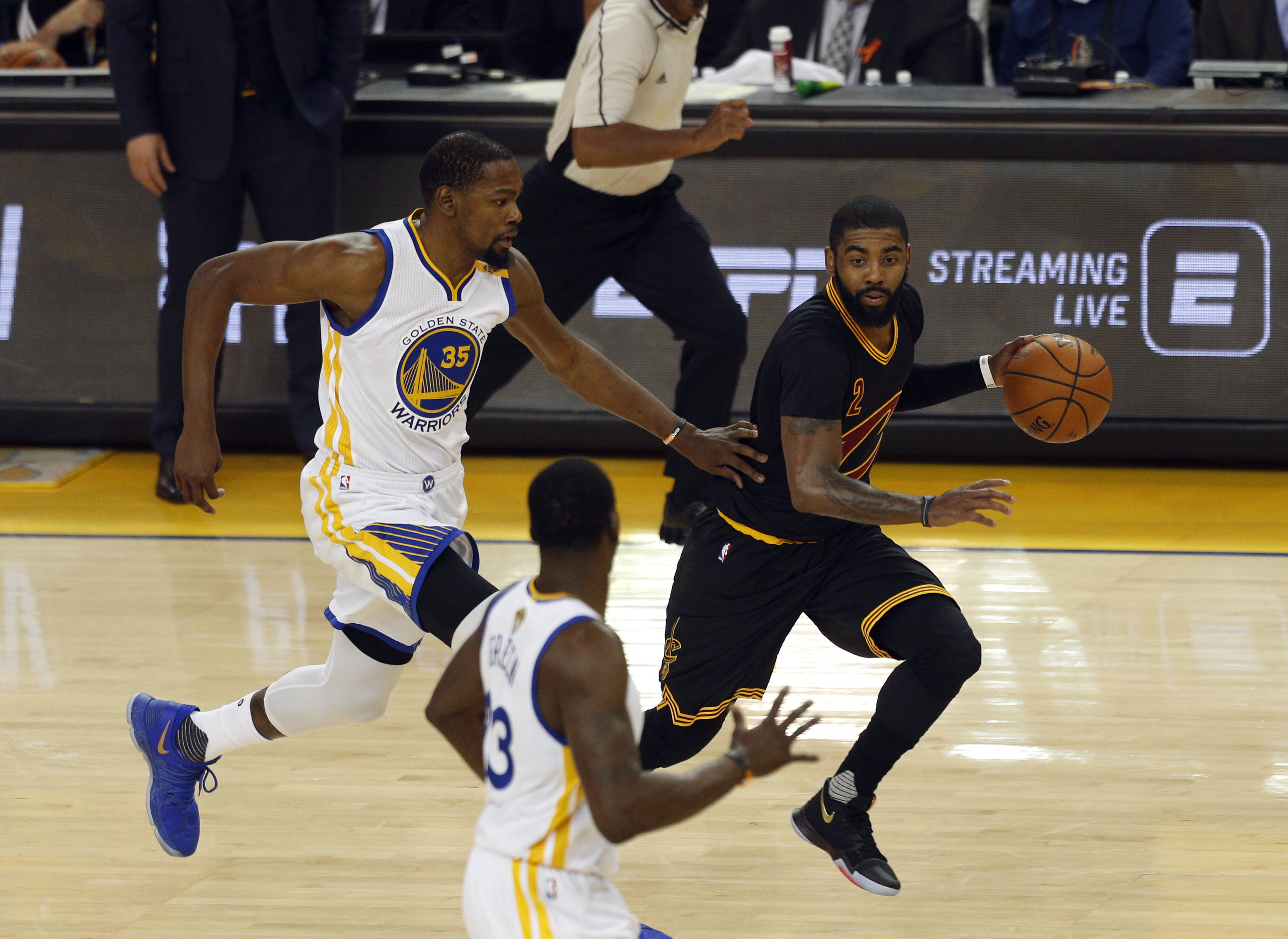 Kyrie Irving, Kevin Durant and Draymond Green