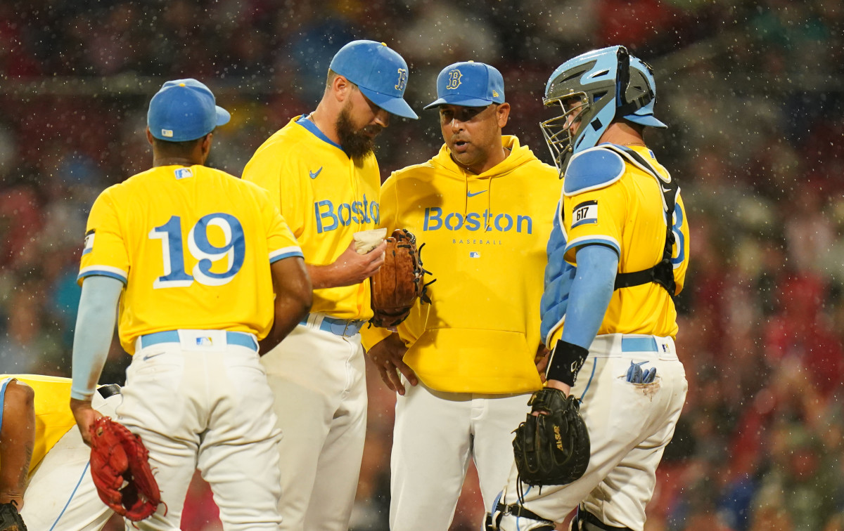 boston red sox blue yellow uniforms