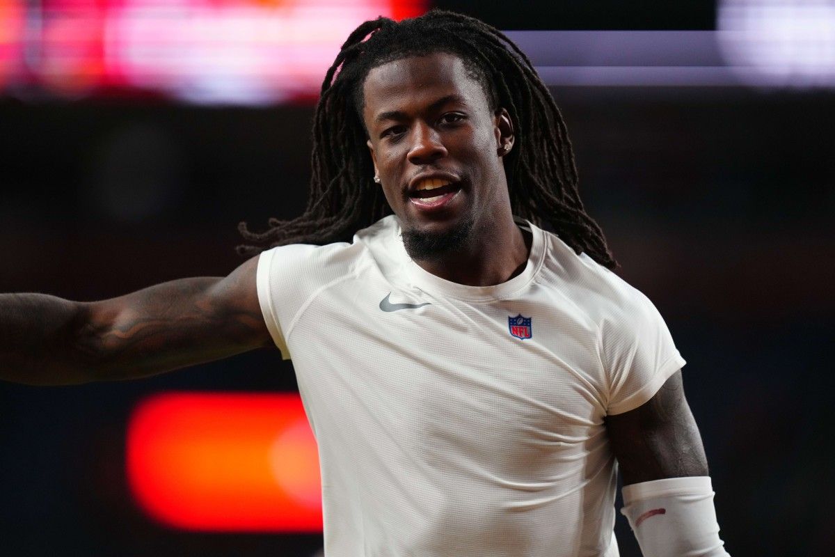 Denver Broncos wide receiver Jerry Jeudy (10) following the win over the Arizona Cardinals at Empower Field at Mile High.