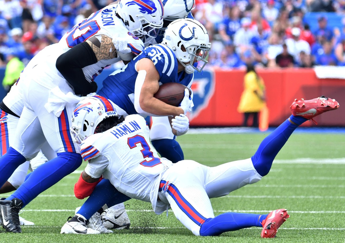 Bills safety Damar Hamlin made his return to the game field Saturday against the Colts since his collapse against the Bengals in January.