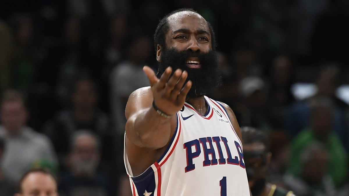 James Harden reacts exasperatedly