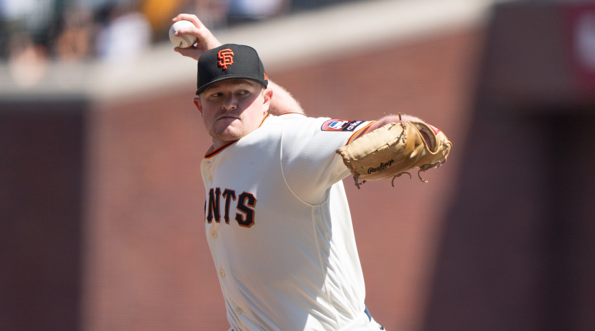 Giants starting pitcher Logan Webb pitches during the ninth inning against the Texas Rangers at Oracle Park.