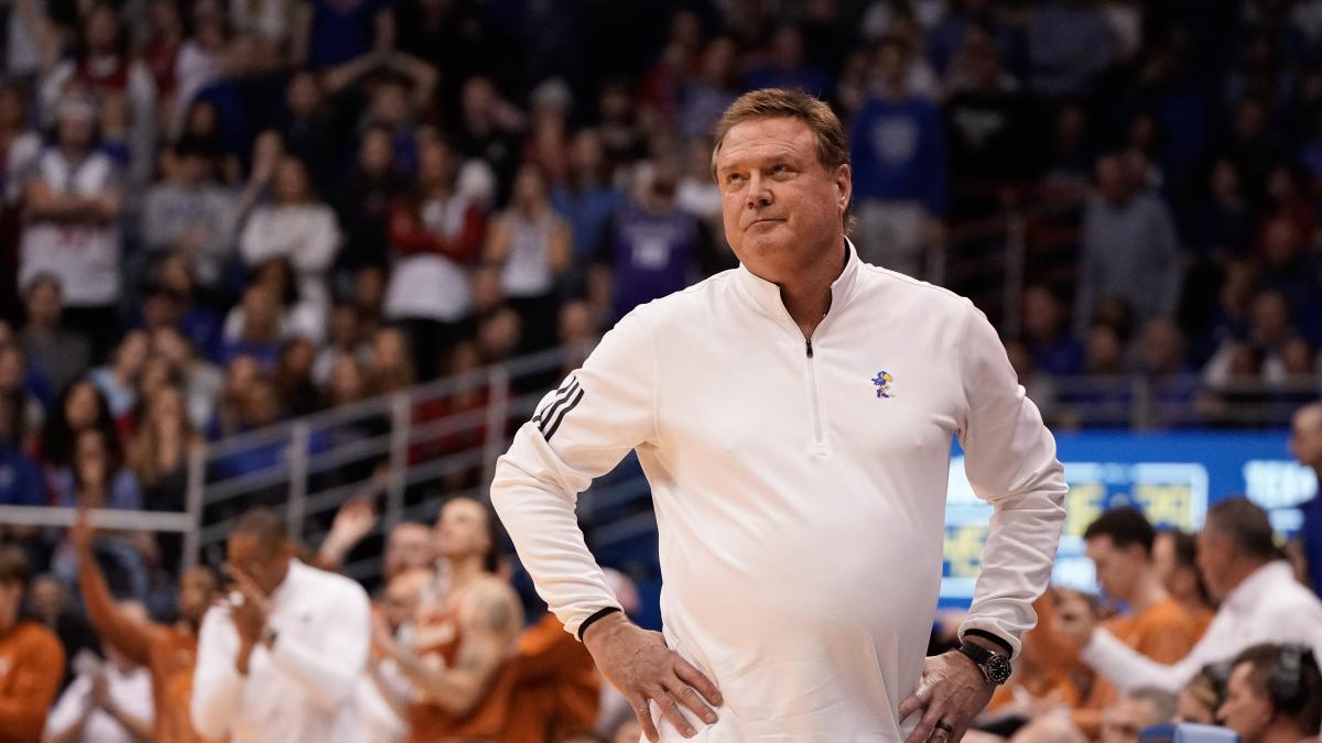 Kansas coach Bill Self reacts to a call in the second half of his team's game against Texas at Allen Fieldhouse.