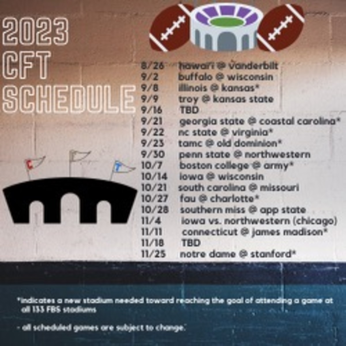 2023 College Football Tour Schedule