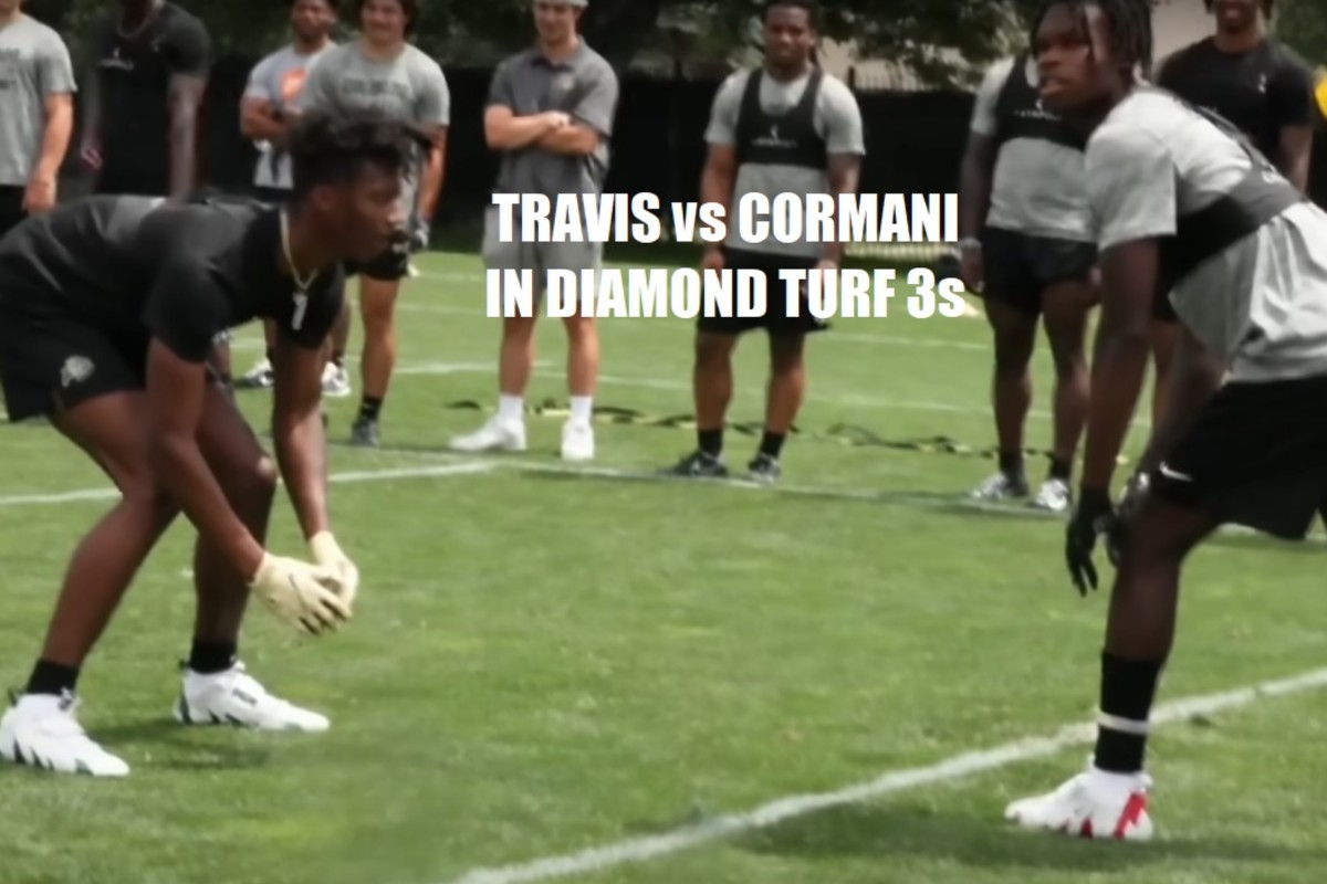 Colorado Buffaloes WR Travis Hunter and DB Cormani McClain in practice with Diamond Turf 3 shoes