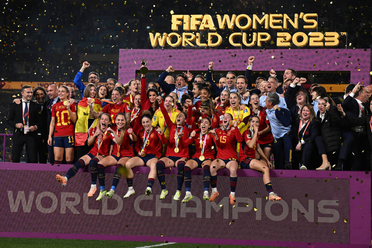 Spain's players pictured celebrating in Sydney after winning the 2023 FIFA Women's World Cup