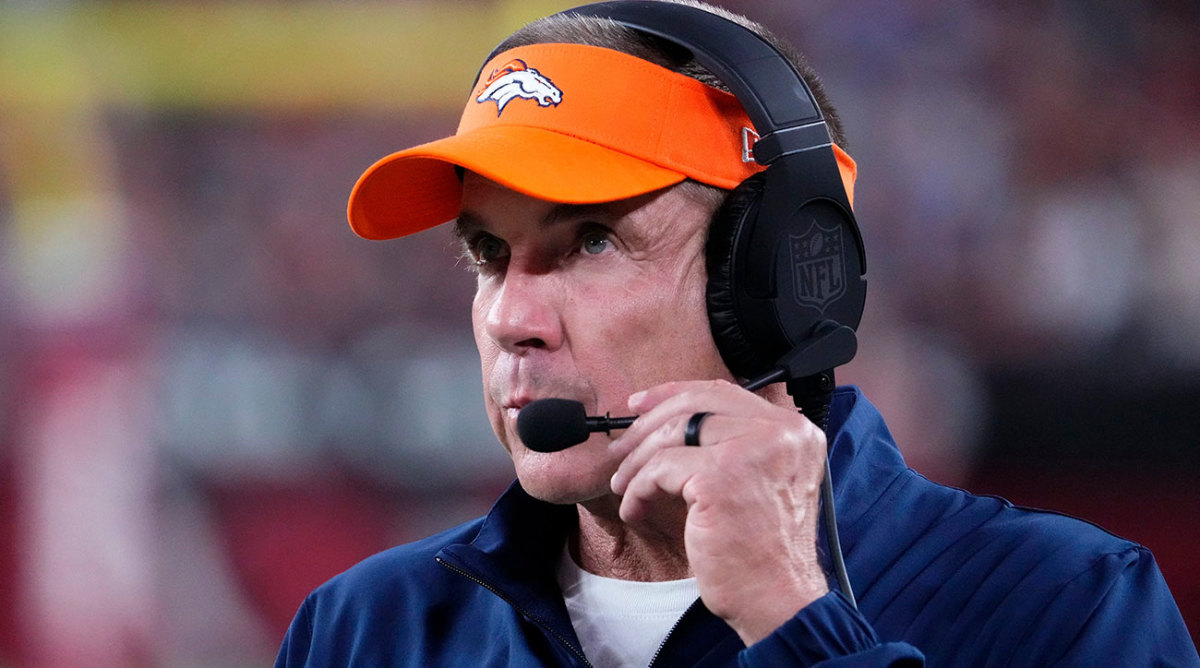 Sean Payton coaches a preseason game for the Broncos