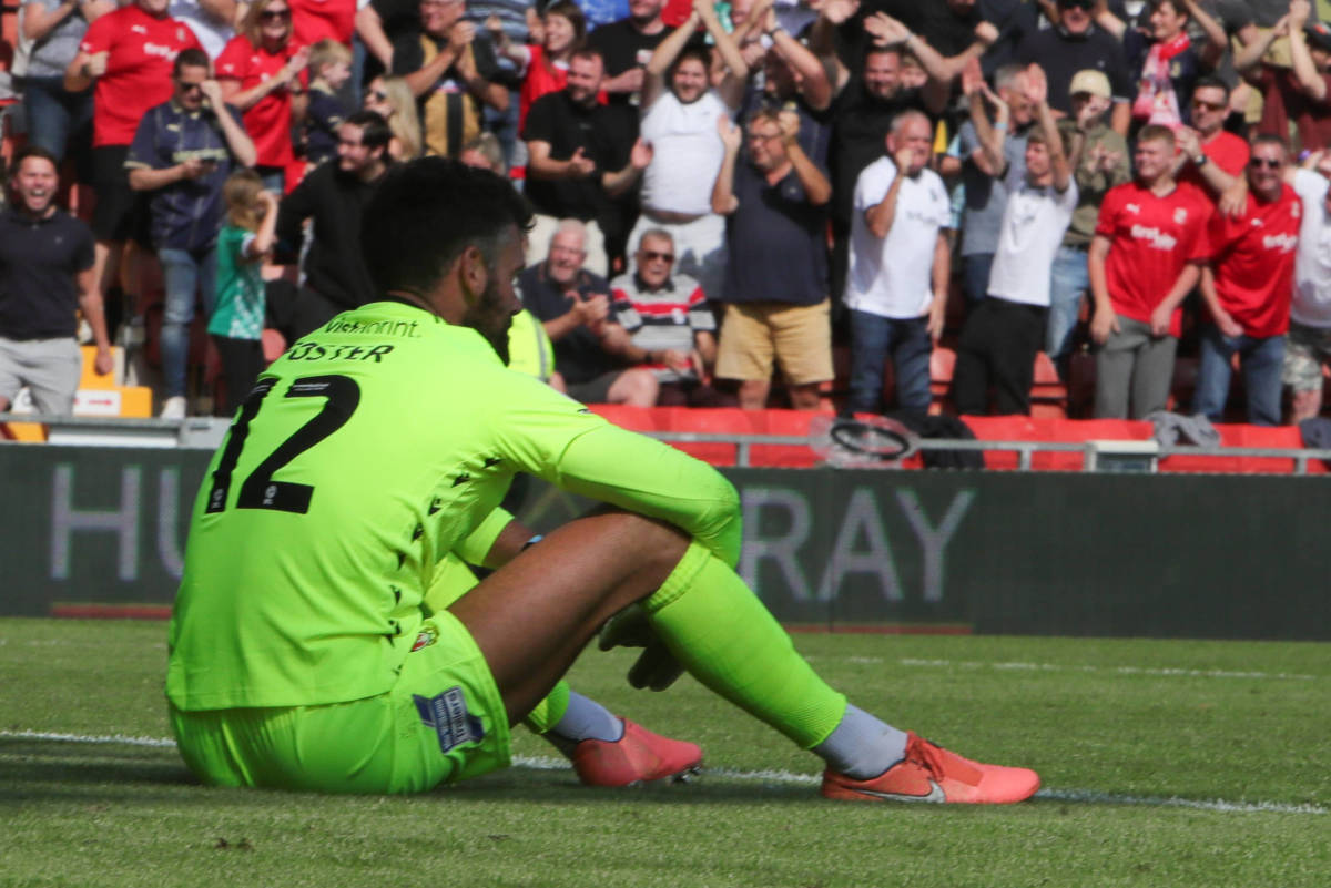 Ben Foster pictured during the final game of his soccer career - Wrexham's 5-5 draw against Swindon in August 2023