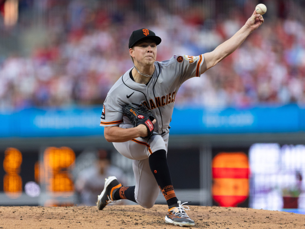 SF Giants starting pitcher Kyle Harrison throws a pitch during the second inning against the Philadelphia Phillies at Citizens Bank Park on August 22, 2023.
