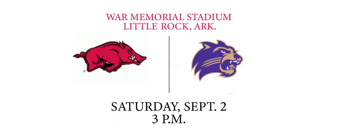 An image shows the Arkansas Razorback and Western Carolina logos with the game time and location.