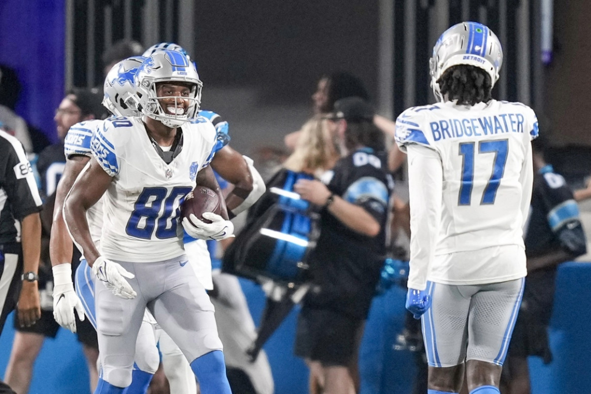 Detroit Lions QB Teddy Bridgewater and WR Antoine Green.