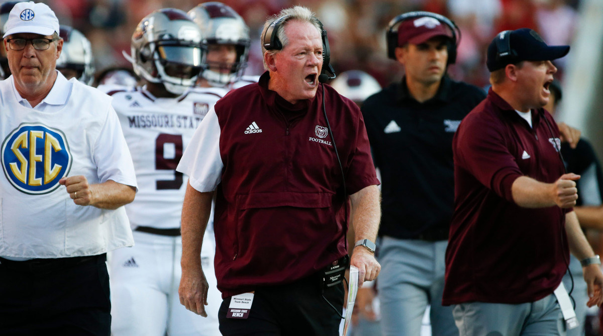 Bobby Petrino yells from the sidelines while coaching for Missouri State.