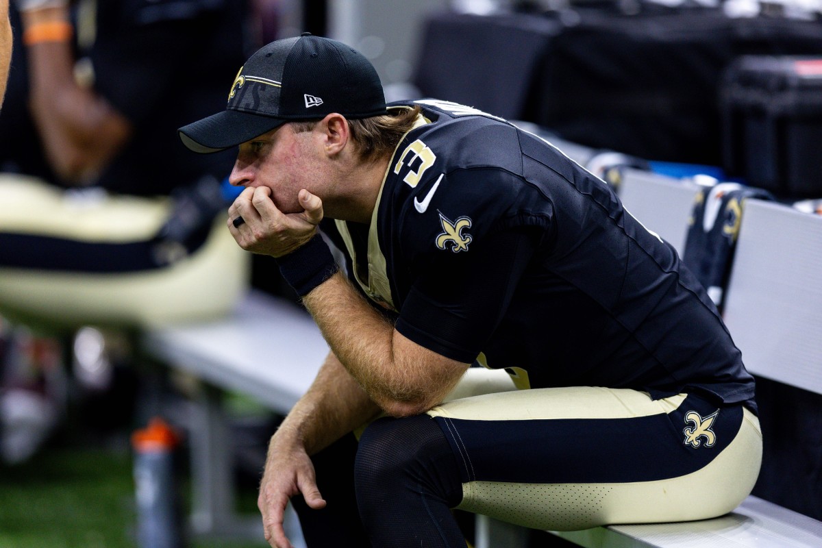 Aug 27, 2023; New Orleans Saints place kicker Wil Lutz (3) looks on against the Houston Texans. Mandatory Credit: Stephen Lew-USA TODAY