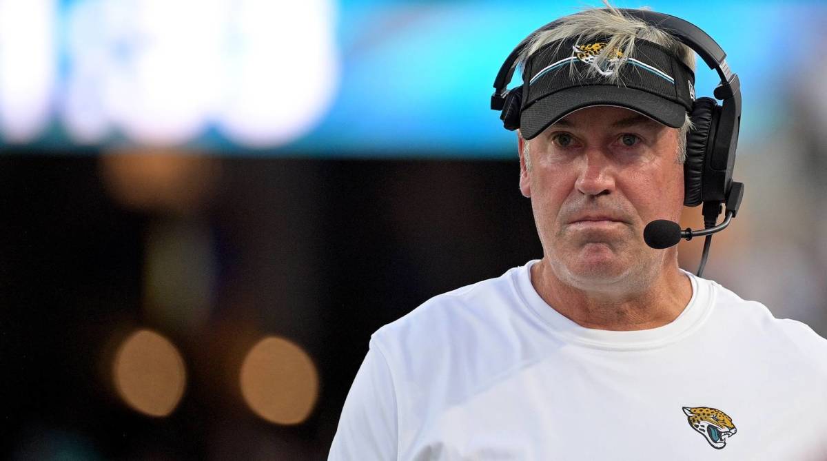 Jaguars head coach Doug Pederson looks on while coaching a preseason game.