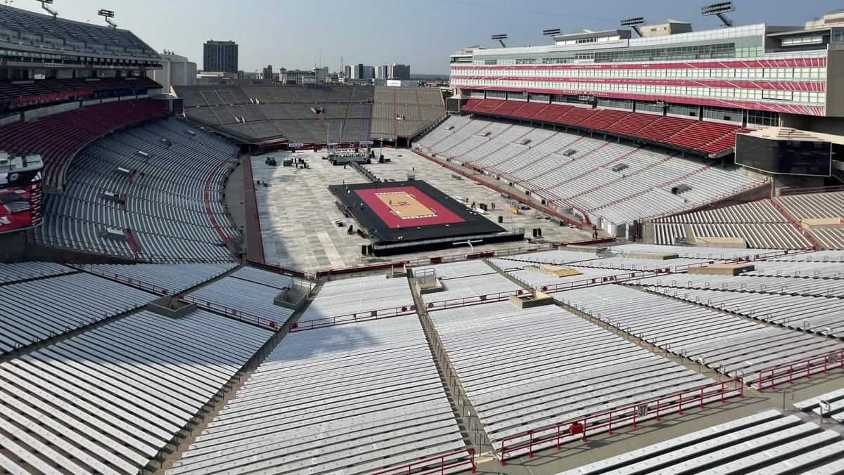 Volleyball Day in Nebraska stadium preparation