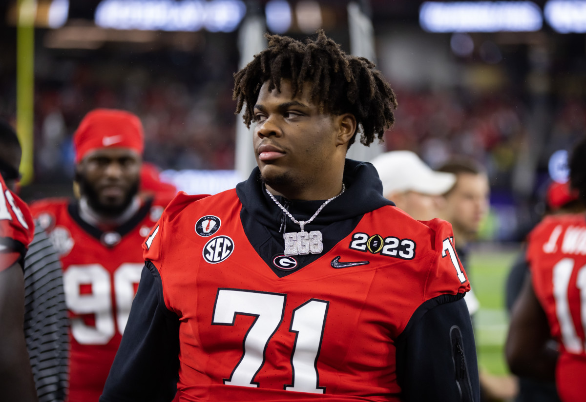 Georgia Bulldogs offensive lineman Earnest Greene III (71) against the TCU Horned Frogs during the CFP national championship game at SoFi Stadium. Mandatory Credit: Mark J. Rebilas-USA TODAY Sports