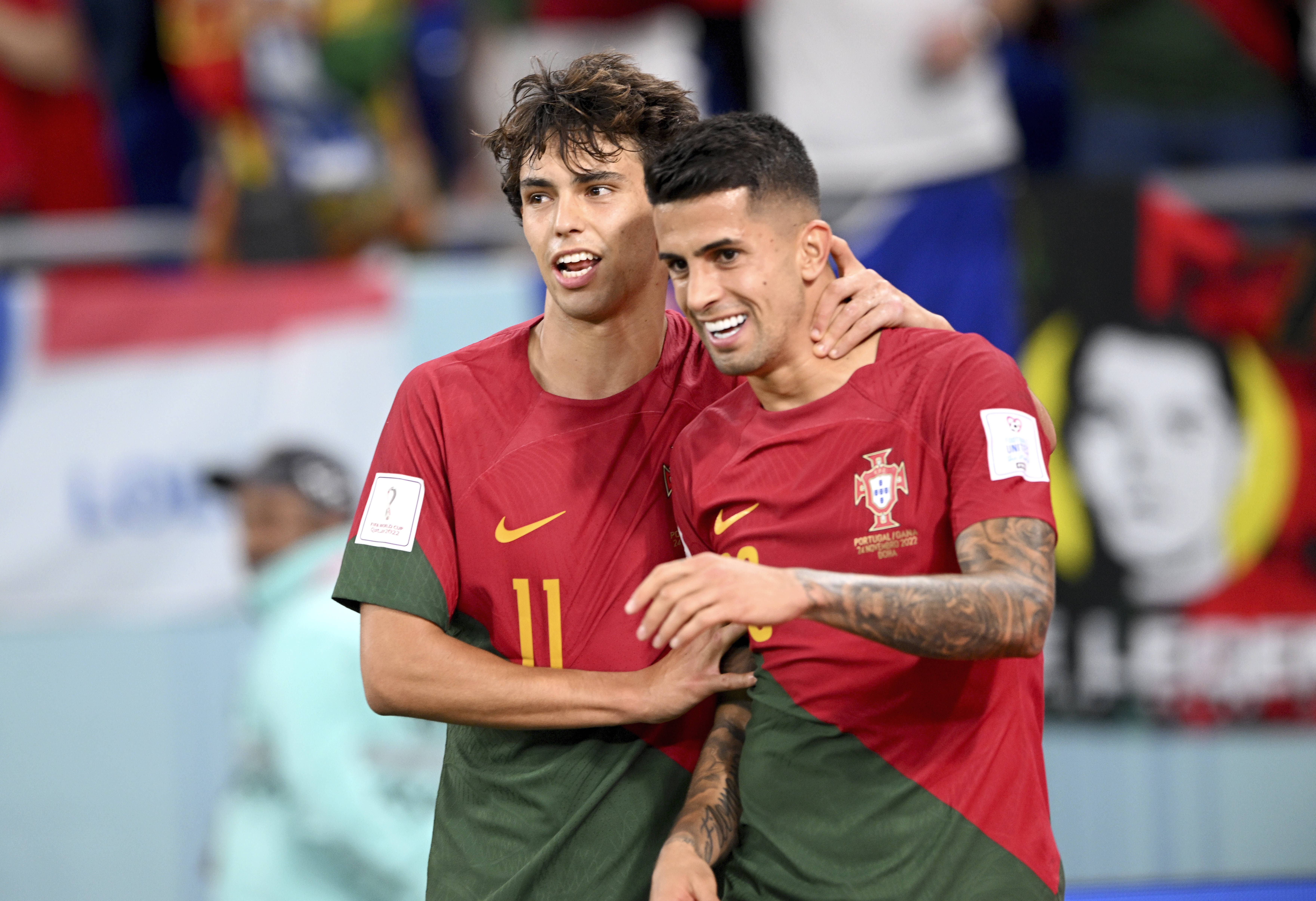 Portugal players Joao Felix (left) and Joao Cancelo pictured during the 2022 FIFA World Cup