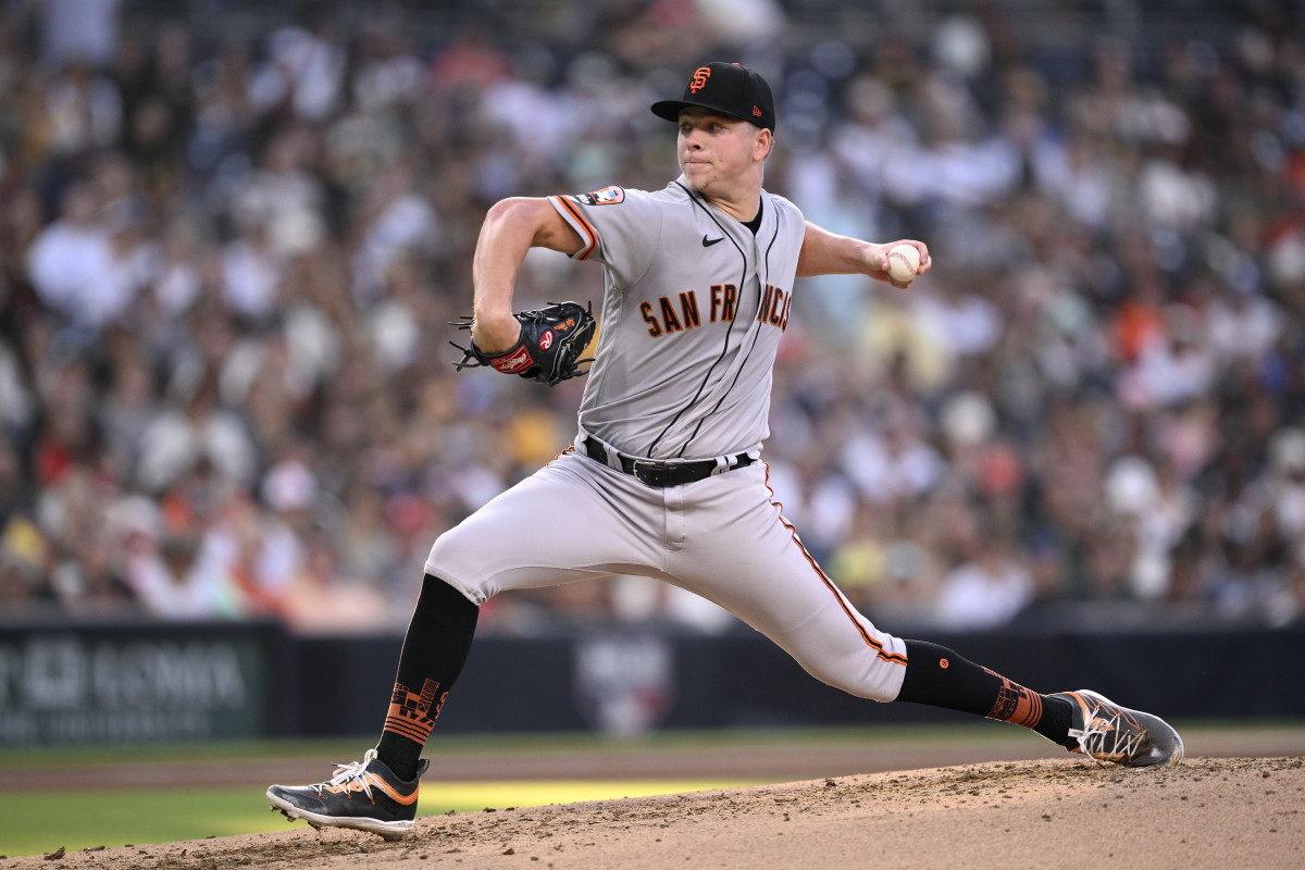 SF Giants starting pitcher Kyle Harrison throws a pitch against the San Diego Padres during the fourth inning at Petco Park on September 2, 2023.