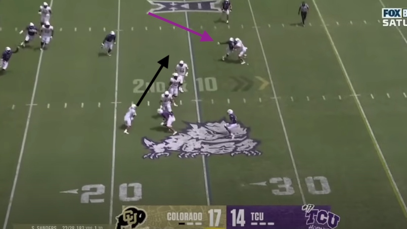 Edwards set up his blockers perfectly by cutting back to the middle of the field on this screen play.