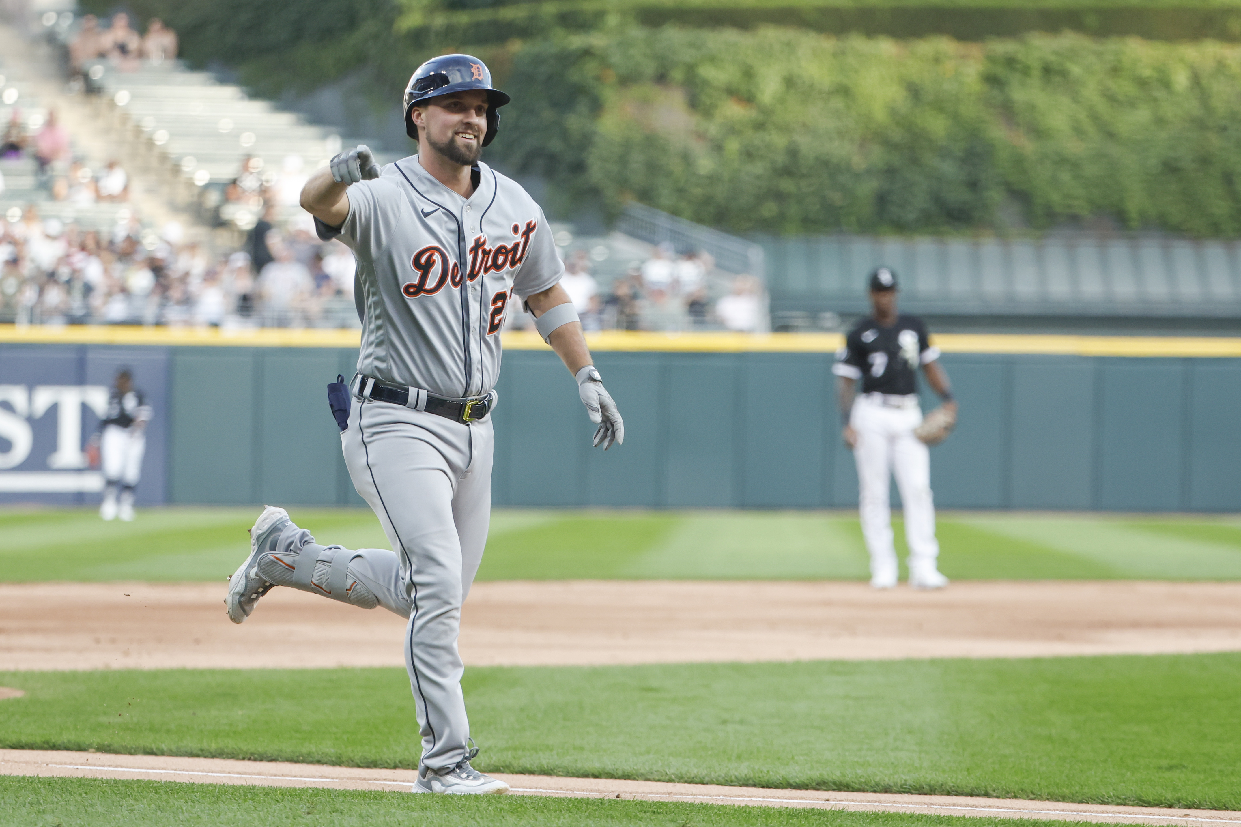 Detroit Tigers 2B Andre Lipcius after hitting a two-run homer against the Chicago White Sox on September 2nd, 2023, in Chicago, Illinois. (Photo by Kamil Krzaczynski of USA Today Sports)