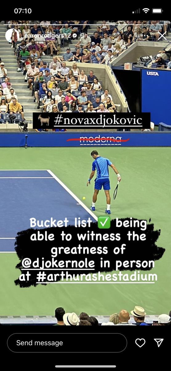 Aaron Rodgers's Instagram salute to Novak Djokovic