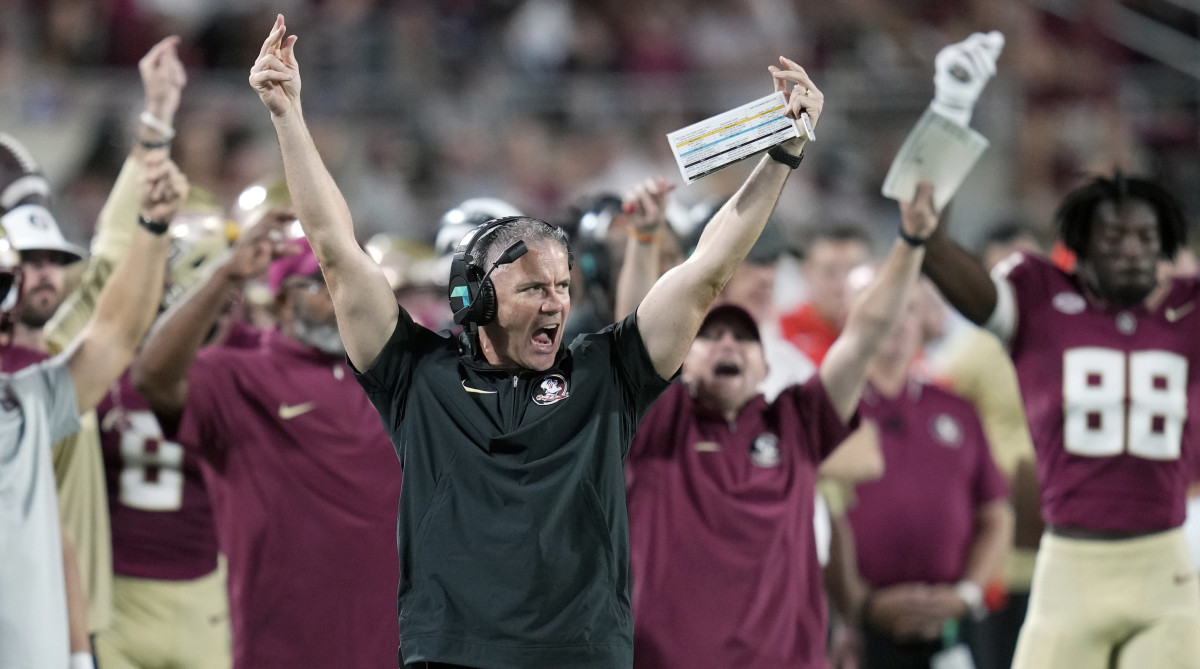 Florida State head coach Mike Norvell reacts during a game vs. LSU.
