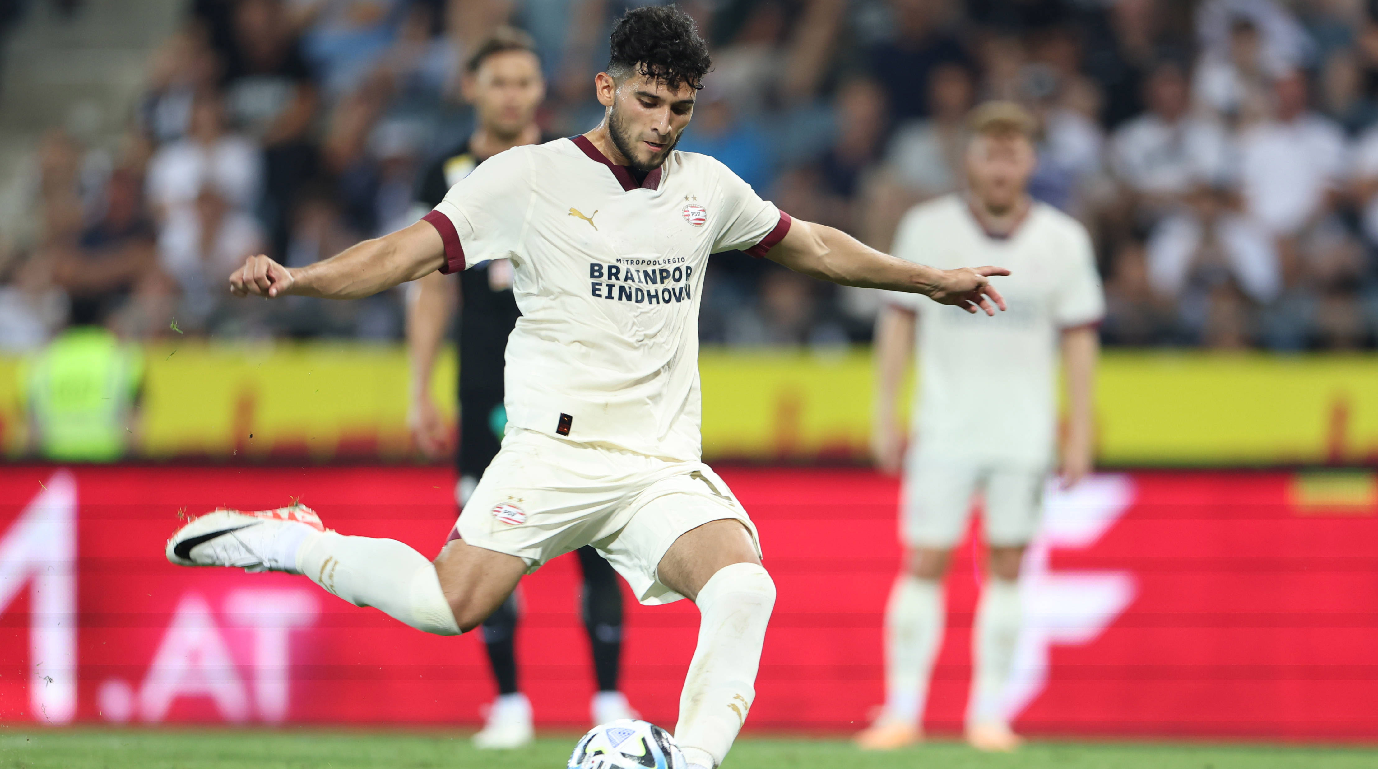 Ricardo Pepi takes a penalty kick for PSV.