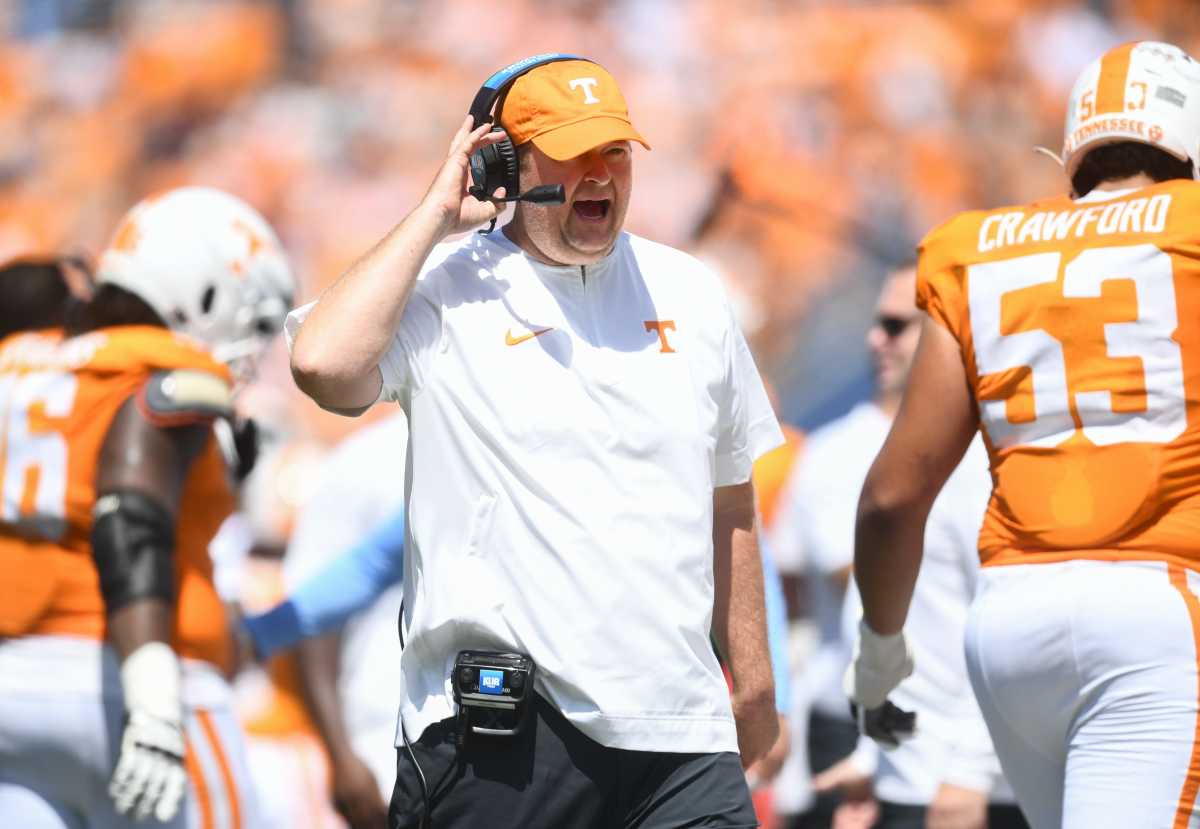 Tennessee Volunteers HC Josh Heupel during the win over Virginia on September 2nd, 2023, in Nashville, Tennessee. (Photo by Caitie McMekin of the News Sentinel)