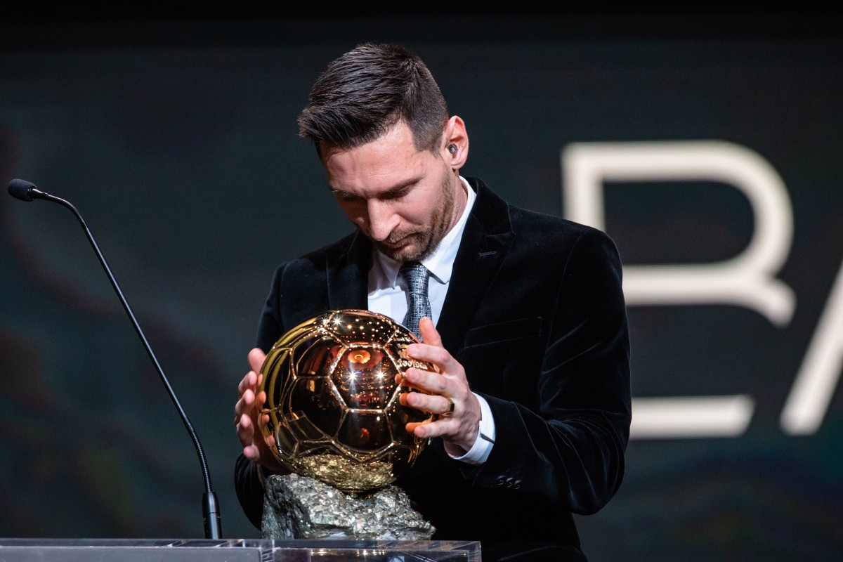 Lionel Messi pictured in December 2019 after winning the men's Ballon d'Or award for the sixth time