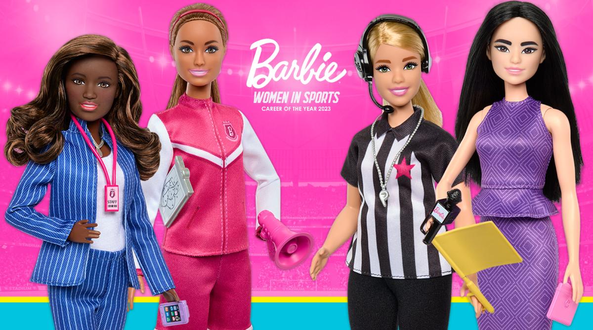 Barbie's new collection for the 'Women in Sports' line featuring a general manager, a coach, a referee and a sports reporter.